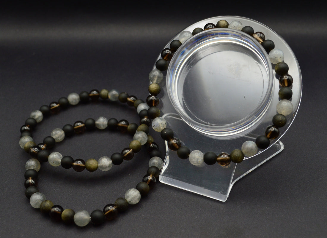 Labradorite, Matte Obsidian & Smoky Quartz
