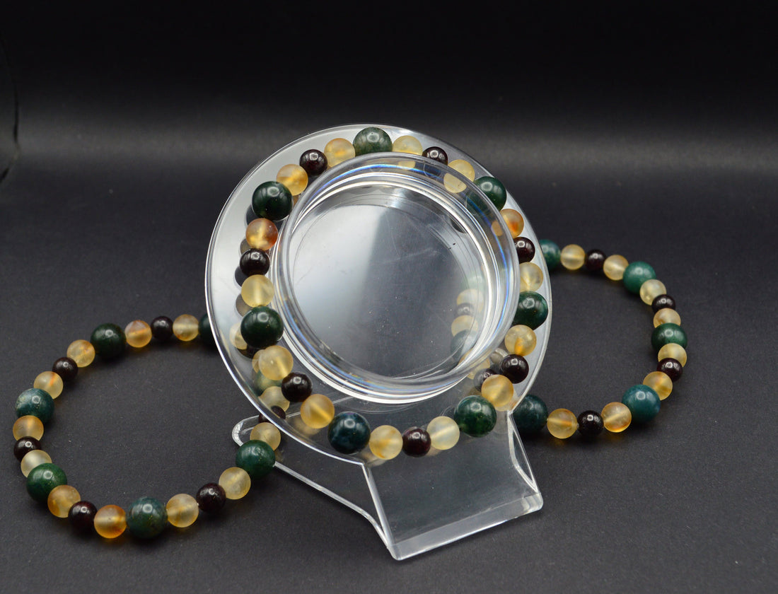 Matte Citrine, Garnet & Moss Agate