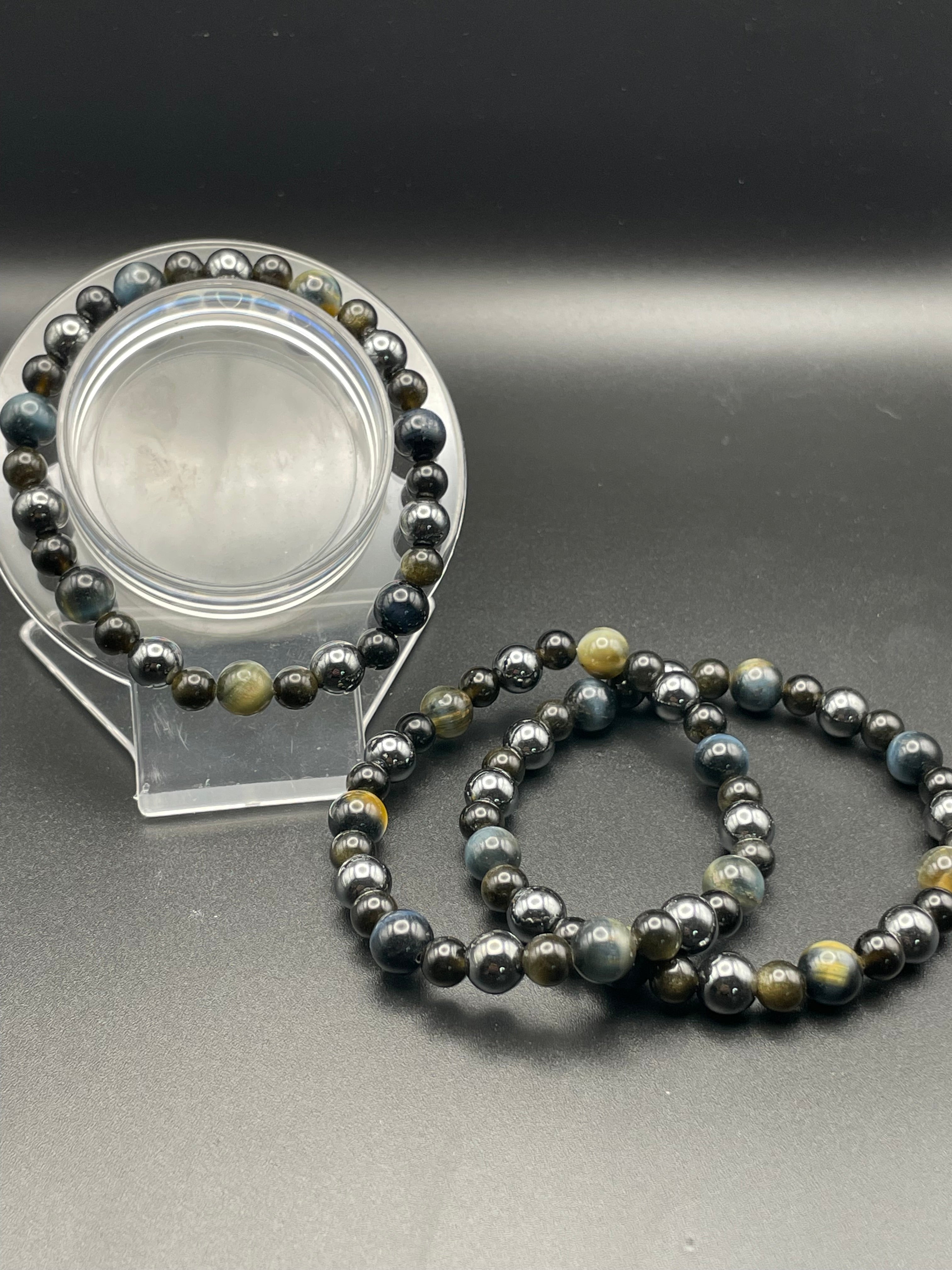 Blue Tiger’s Eye, Hematite & Gold Sheen Obsidian – The Police Bracelet