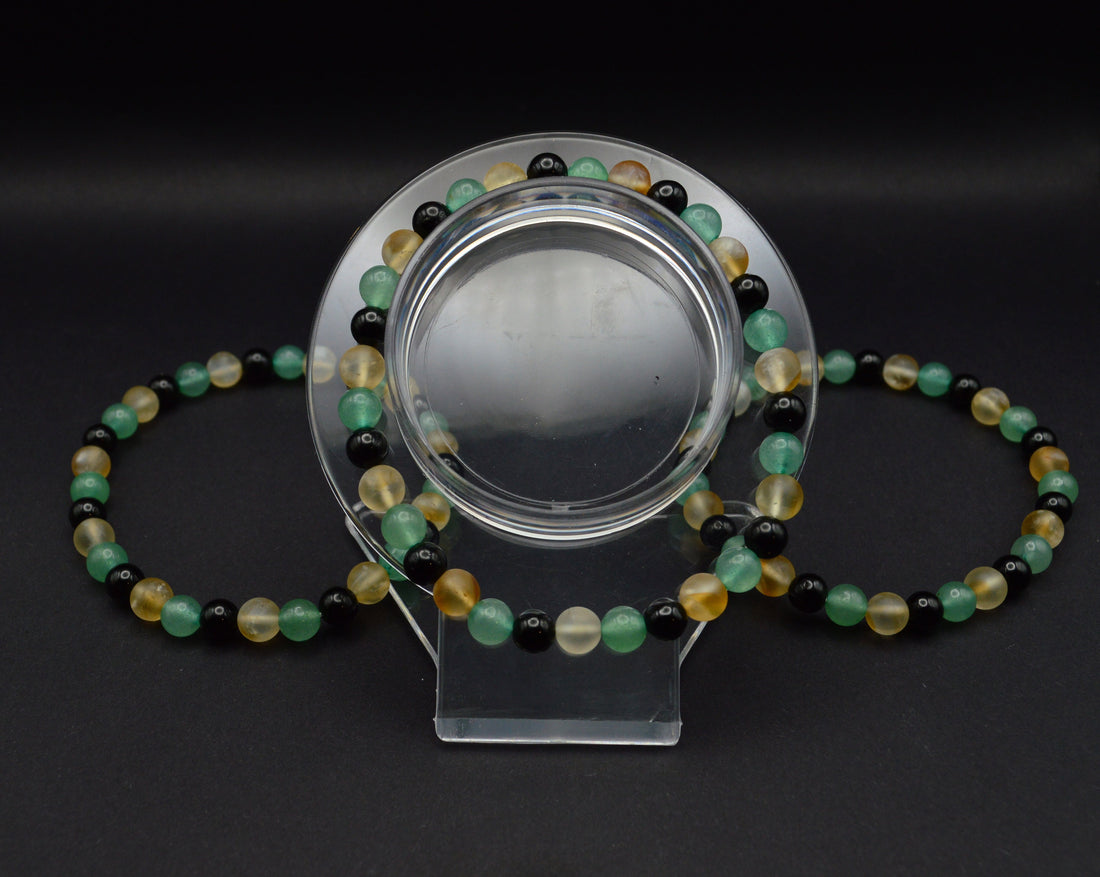 Black Tourmaline, Matte Citrine & Green Aventurine