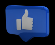 Blue speech bubble with a white thumbs-up icon on a transparent background