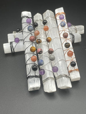 Wire Wrapped Chakra Selenite Stick