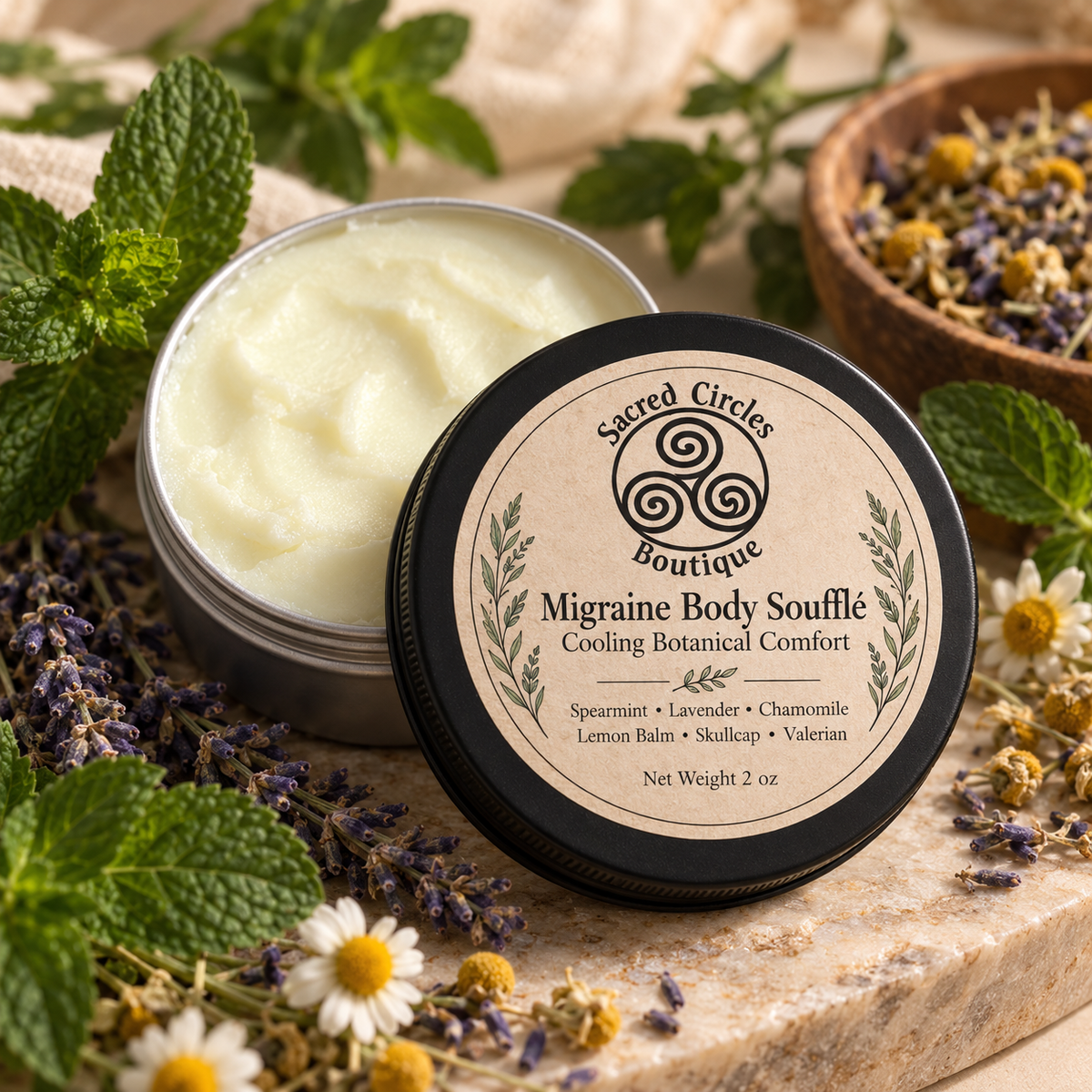 Head & Temple (Migraine) Body Soufflé | Botanical Body Butter
