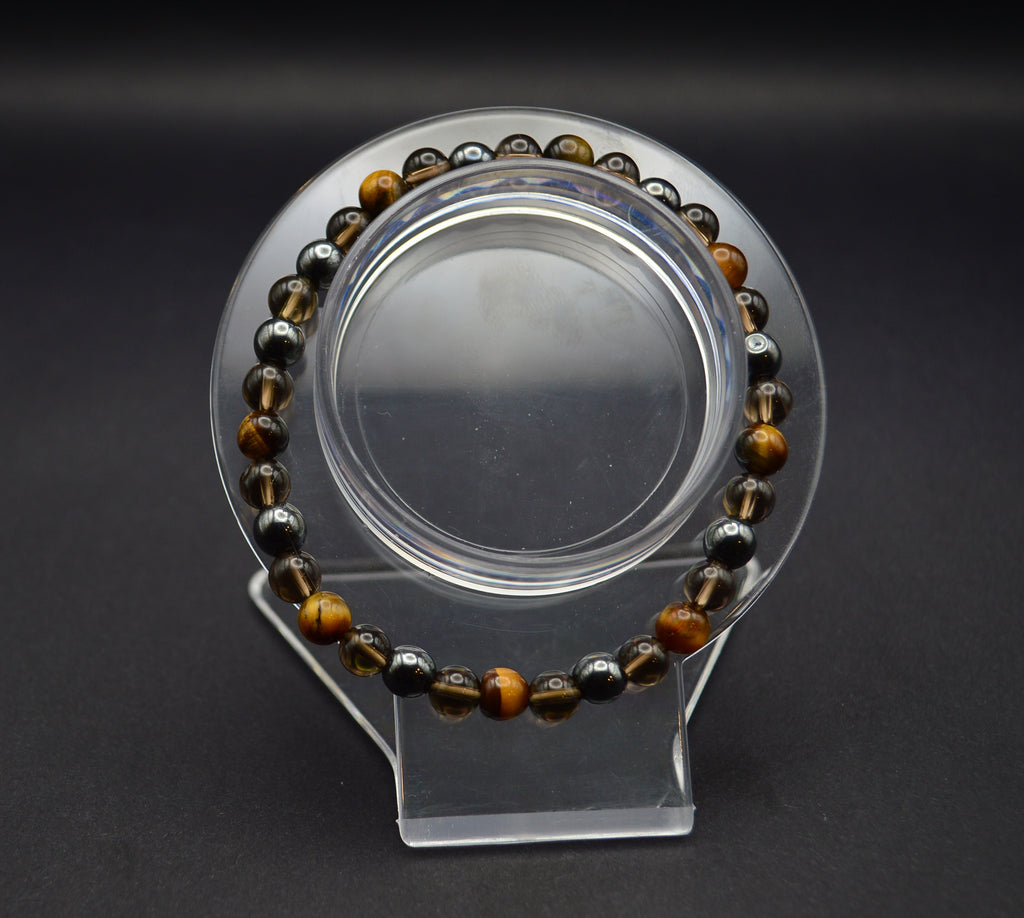 Courage & Grounding Bracelet – Hematite, Smoky Quartz & Tiger’s Eye