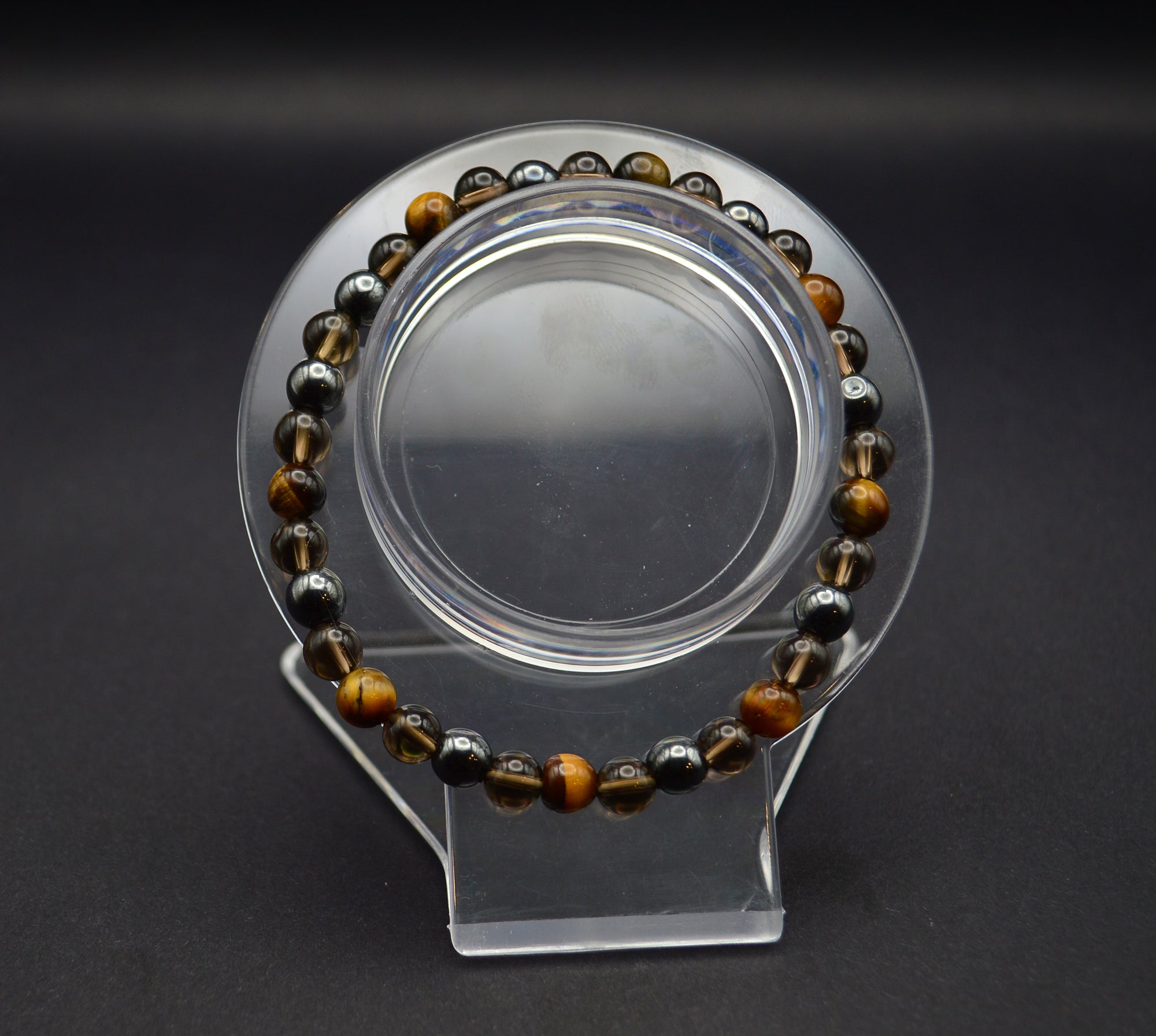 Courage & Grounding Bracelet – Hematite, Smoky Quartz & Tiger’s Eye