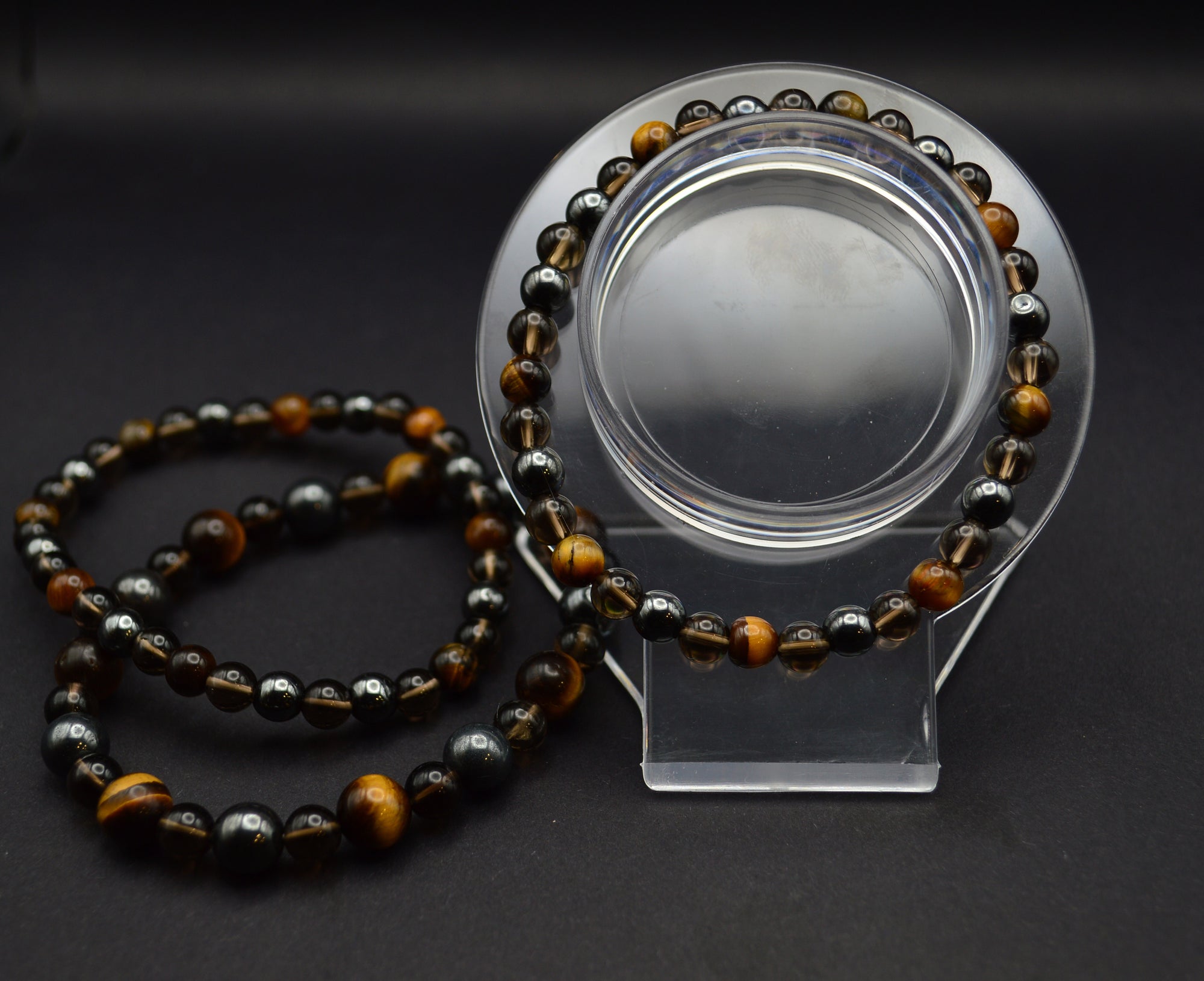 Courage & Grounding Bracelet – Hematite, Smoky Quartz & Tiger’s Eye