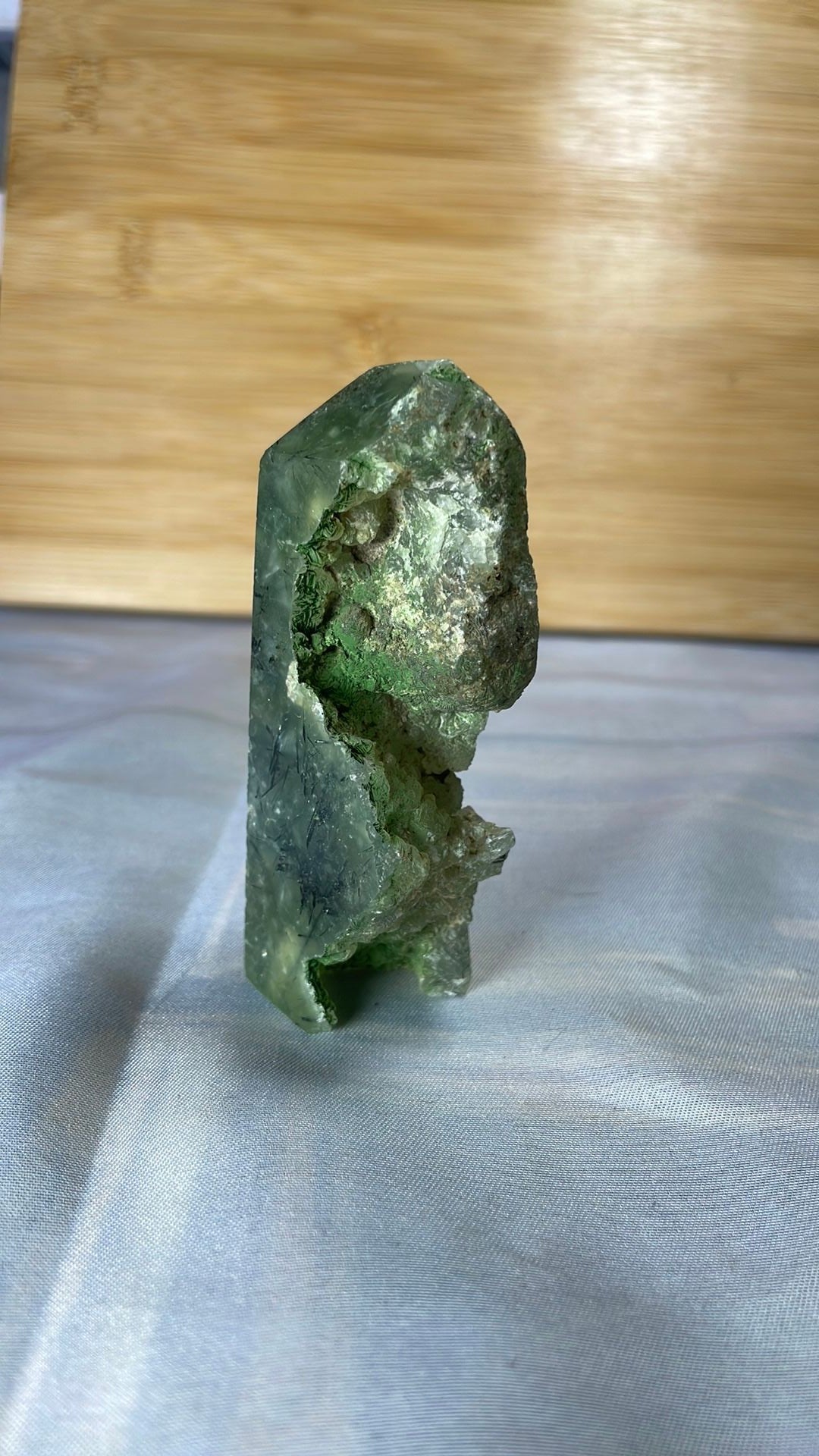 Half Polished Prehnite Tower